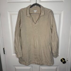 J. Jill Oatmeal Tan Casual Tunic Shirt Relaxed Fit 100% Linen Size Medium GUC